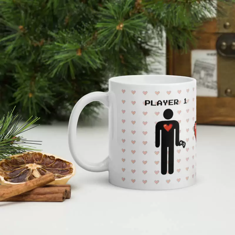 Caneca Casal gamer Player 1 e Player 2