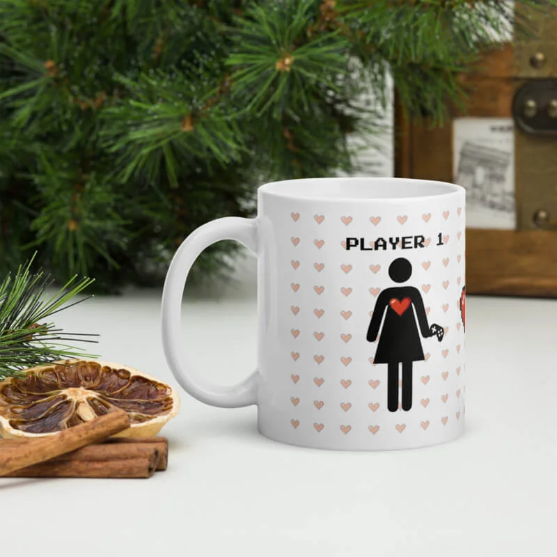 Caneca casal lesbica Player 1 e Player 2 MxM