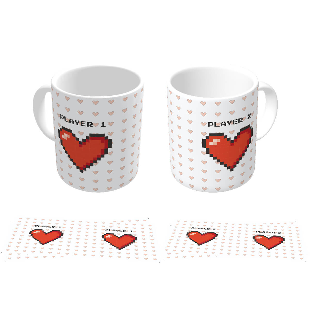 Caneca Casal Geek Player 1 e Player 2 Coração Pixel Caneca Casal Geek Player 1 e Player 2 Coração Pixel