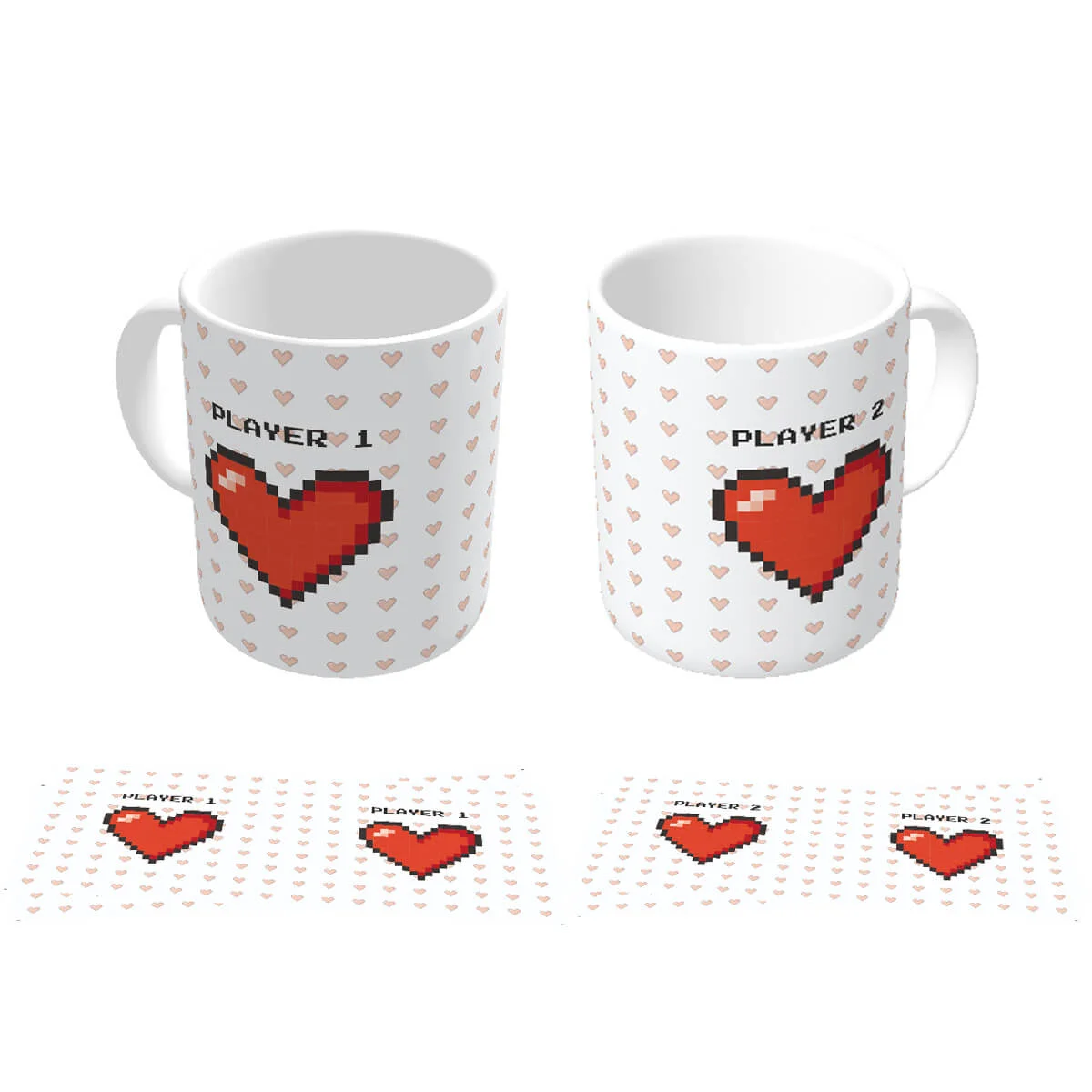 Caneca Casal Geek Player 1 e Player 2 Coração Pixel Caneca Casal Geek Player 1 e Player 2 Coração Pixel