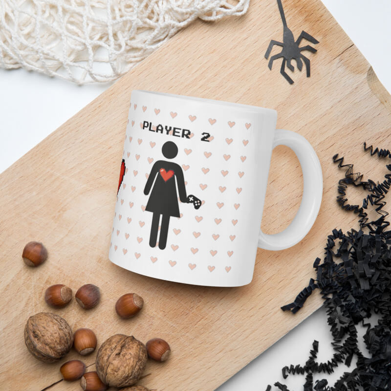 Caneca Casal nerd Player 1 e Player 2 HxM