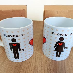 caneca player 1 e 2 namorados games presente geek