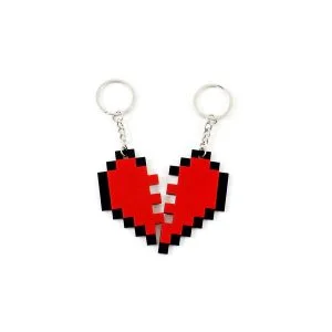 Chaveiro Casal Gamer Nosso Coração Pixel - Presente Criativo Namorados Geek - Imagem 1