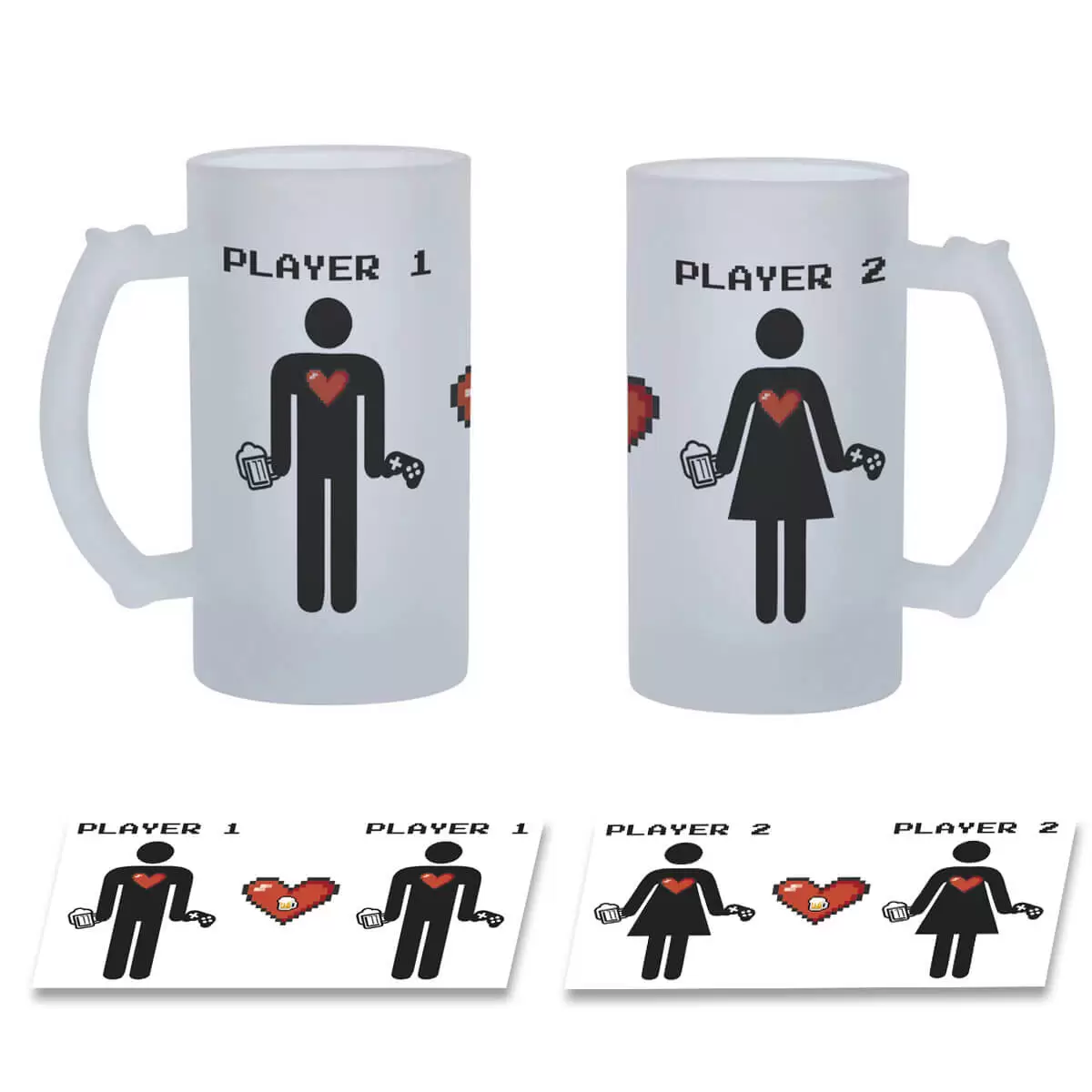 Caneca Chopp Casal Gamer Geek Player 1 Player 2 Caneca Chopp Casal Gamer Geek Player 1 Player 2