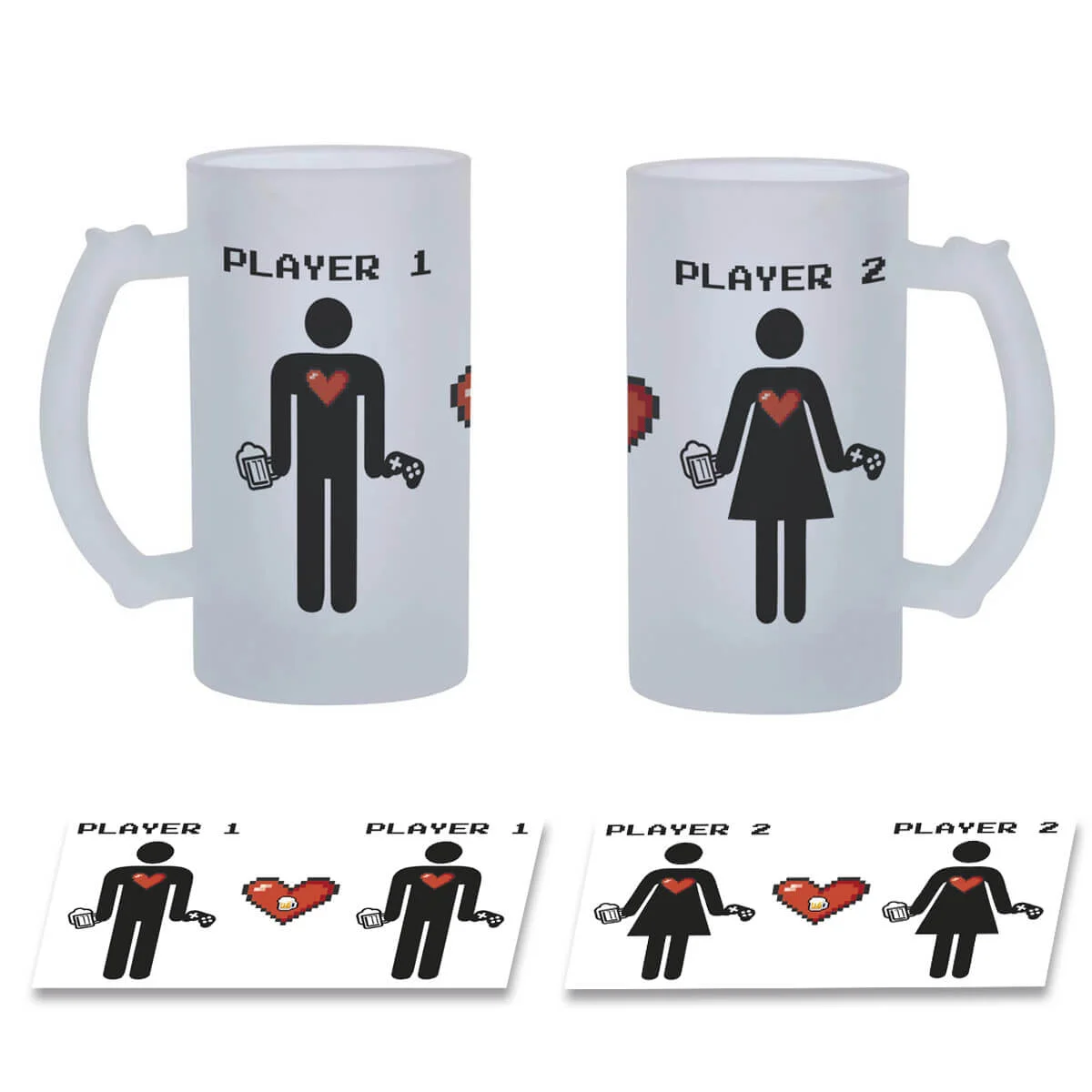 Caneca Chopp Casal Gamer Geek Player 1 Player 2 Caneca Chopp Casal Gamer Geek Player 1 Player 2