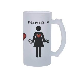 Caneca Chopp Casal Gamer Geek Player 1 Player 2