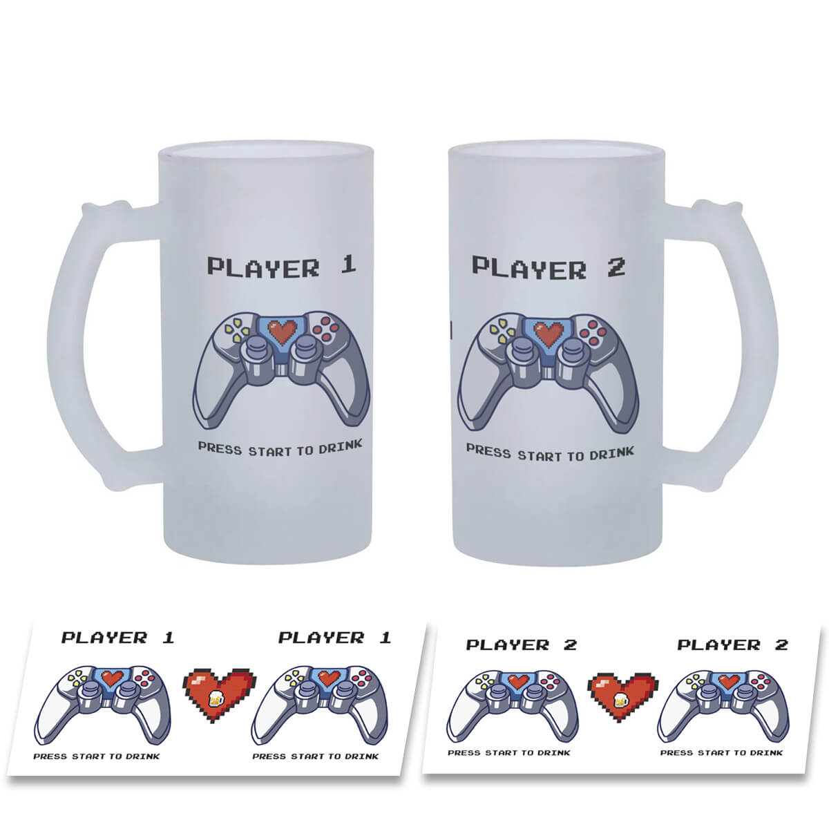 Caneca chopp Casal gamer Player 1 e player 2