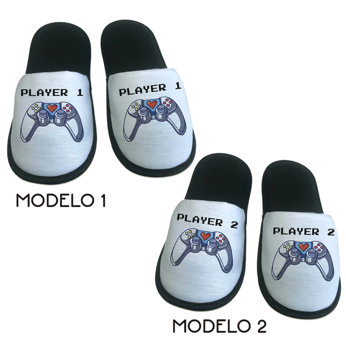 2 pares de Pantufas Controle Player 1 e 2 Presente Namorados 2 pares de Pantufas Controle Player 1 e 2 Presente Namorados