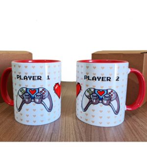caneca cerâmica casal controle player 1 e 2 presente namorados geek