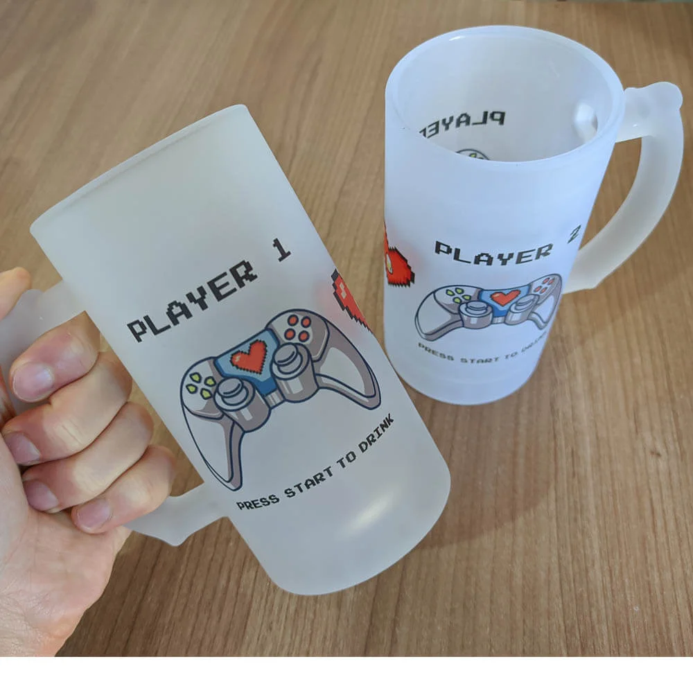 caneca de chopp casal controle player 1 e 2 presente namorados gamer