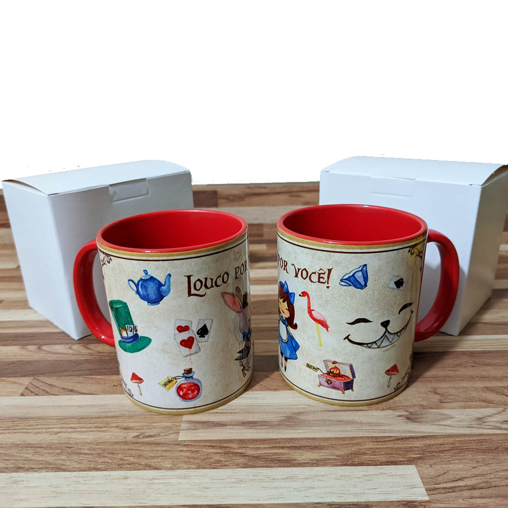 caneca geek casal Alice Wonderland presente criativo namorados