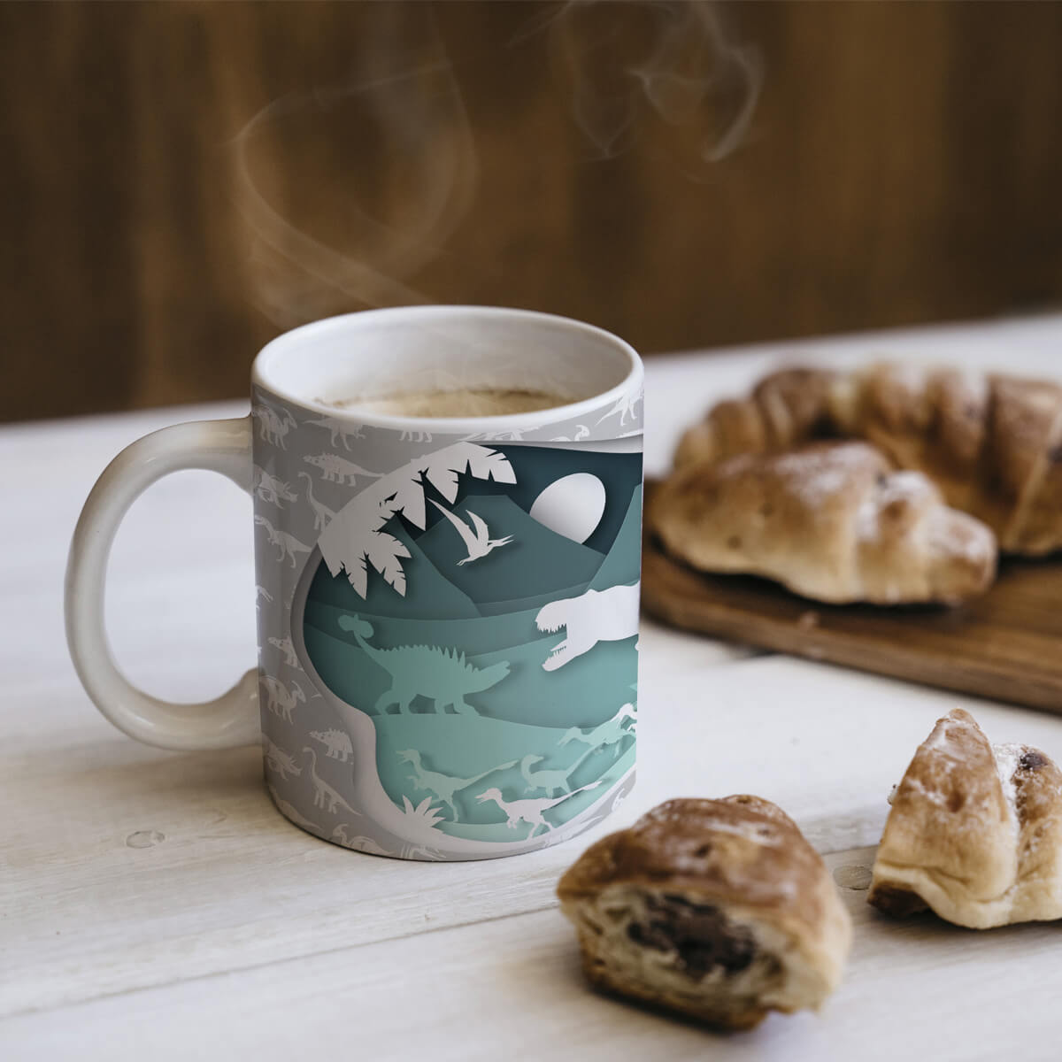 Caneca Geek Dinossauro T-Rex Silhueta Presente Criativo