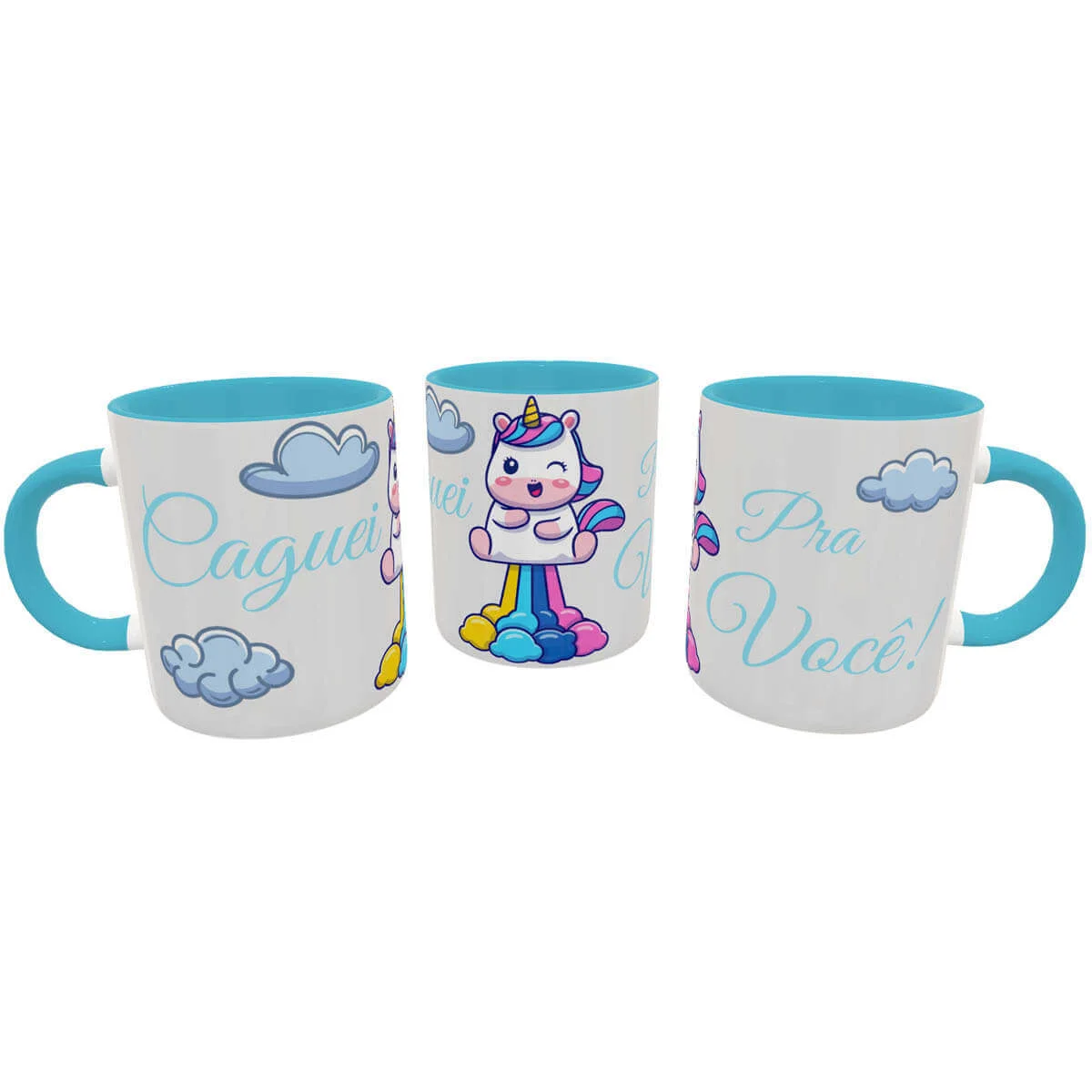 Caneca unicórnio sincero caguei pra você azul