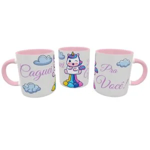 Caneca unicórnio sincero caguei pra você rosa