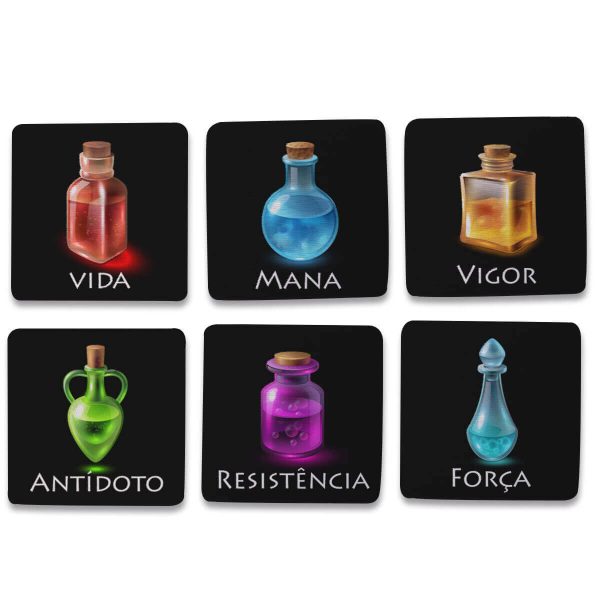 Kit 6 Porta Copos Poções RPG - Presente Criativo Geek
