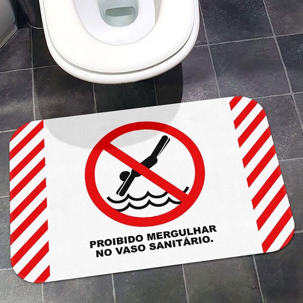 Tapete de Banheiro Proibido Mergulhar no Vaso Sanitário - Presente Criativo 6