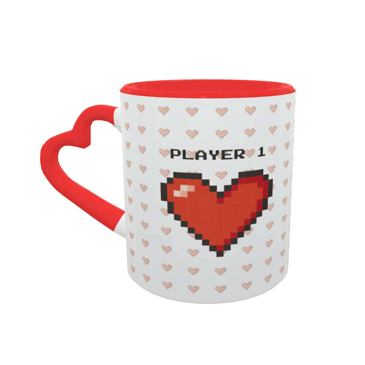 Caneca Casal Coração Pixel Player1 e 2 Presente Namorados geek 2