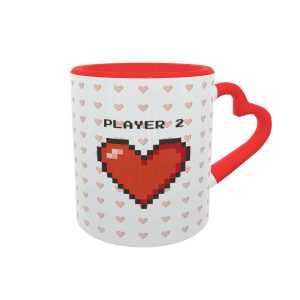 Caneca Casal Coração Pixel Player1 e 2 Presente Namorados geek 3