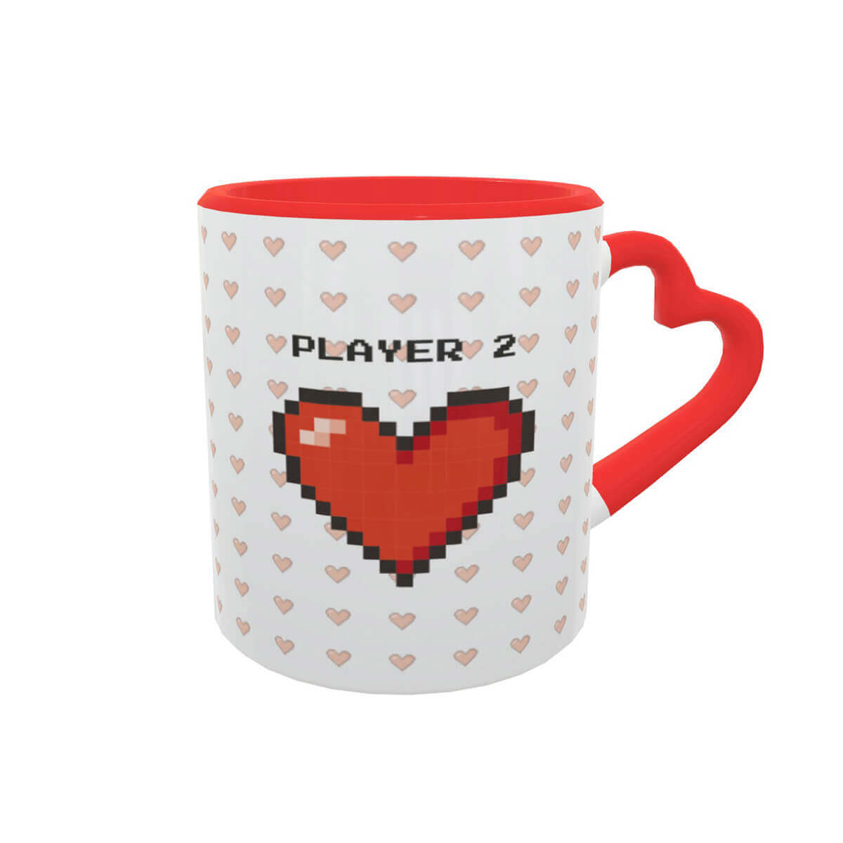 Caneca Casal Coração Pixel Player1 e 2 Presente Namorados geek 3