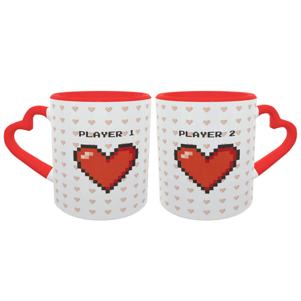 Caneca Casal Coração Pixel Player1 e 2 Presente Namorados geek Caneca Casal Coração Pixel Player1 e 2 Presente Namorados geek
