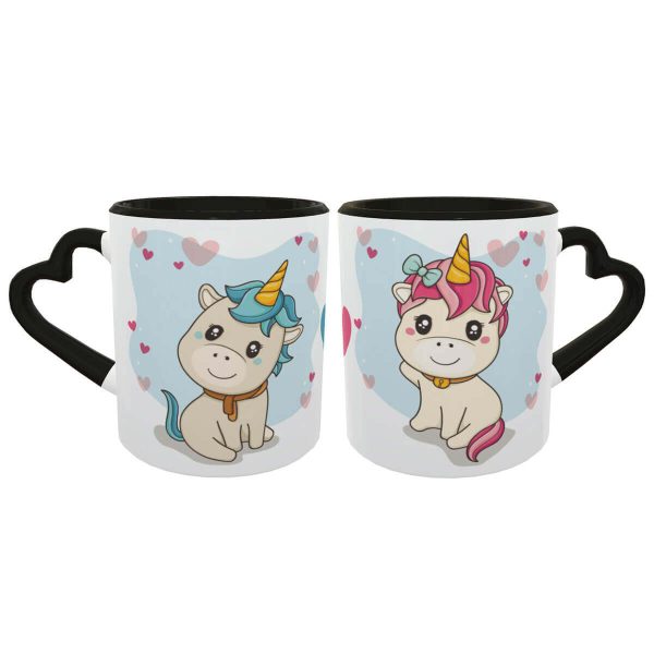 Caneca Casal unicórnios kawaii Presente Criativo Namorados geek