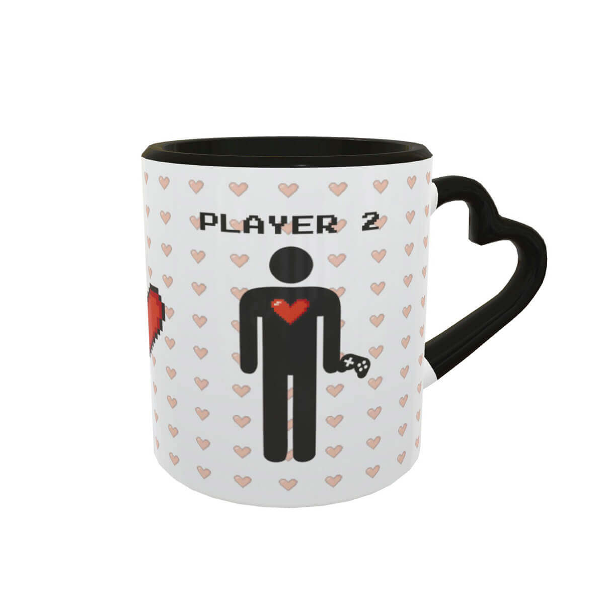 Caneca Coração Casal Player 1 e 2 HxH Presente Namorados Gaymer 3