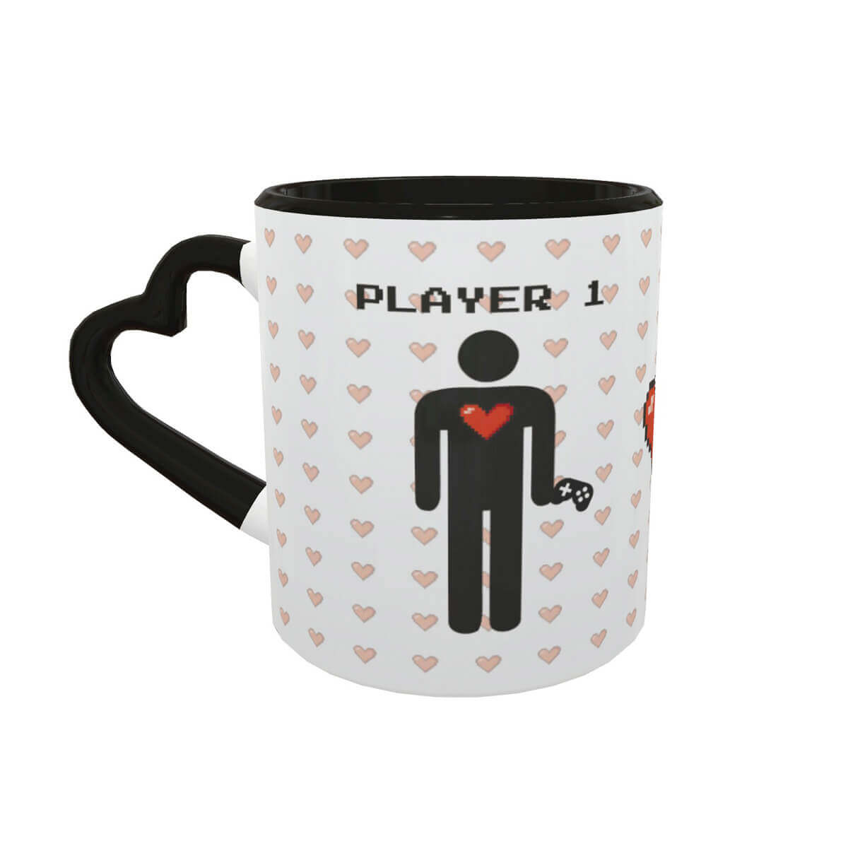 Caneca Coração Casal Player 1 e 2 HxM Presente Namorados Geek 2