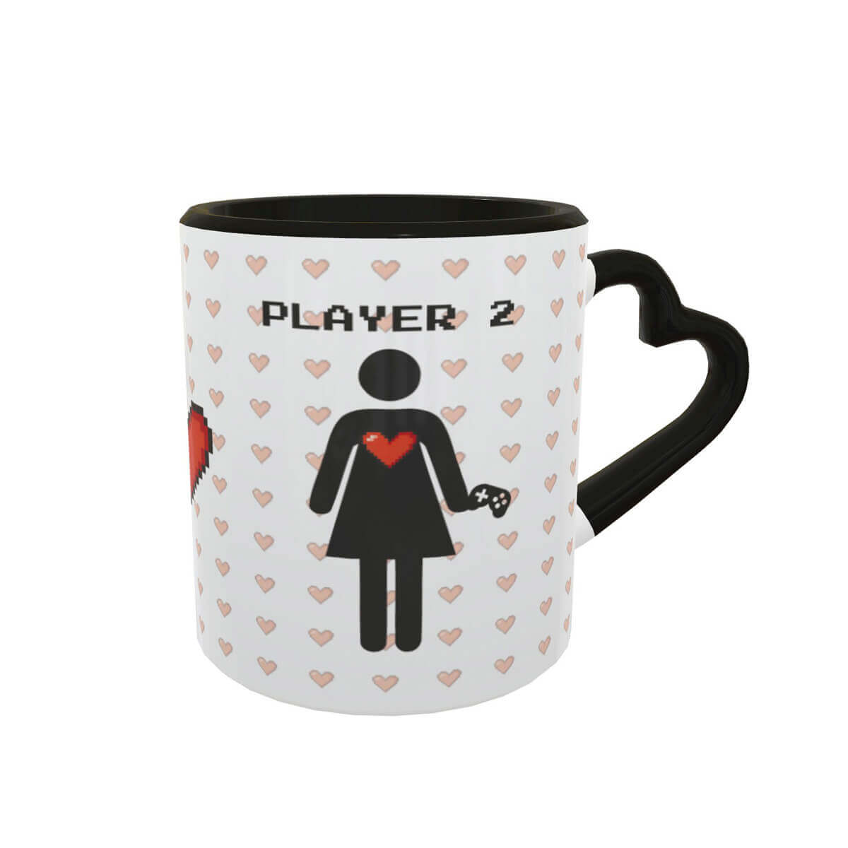 Caneca Coração Casal Player 1 e 2 HxM Presente Namorados Geek 3