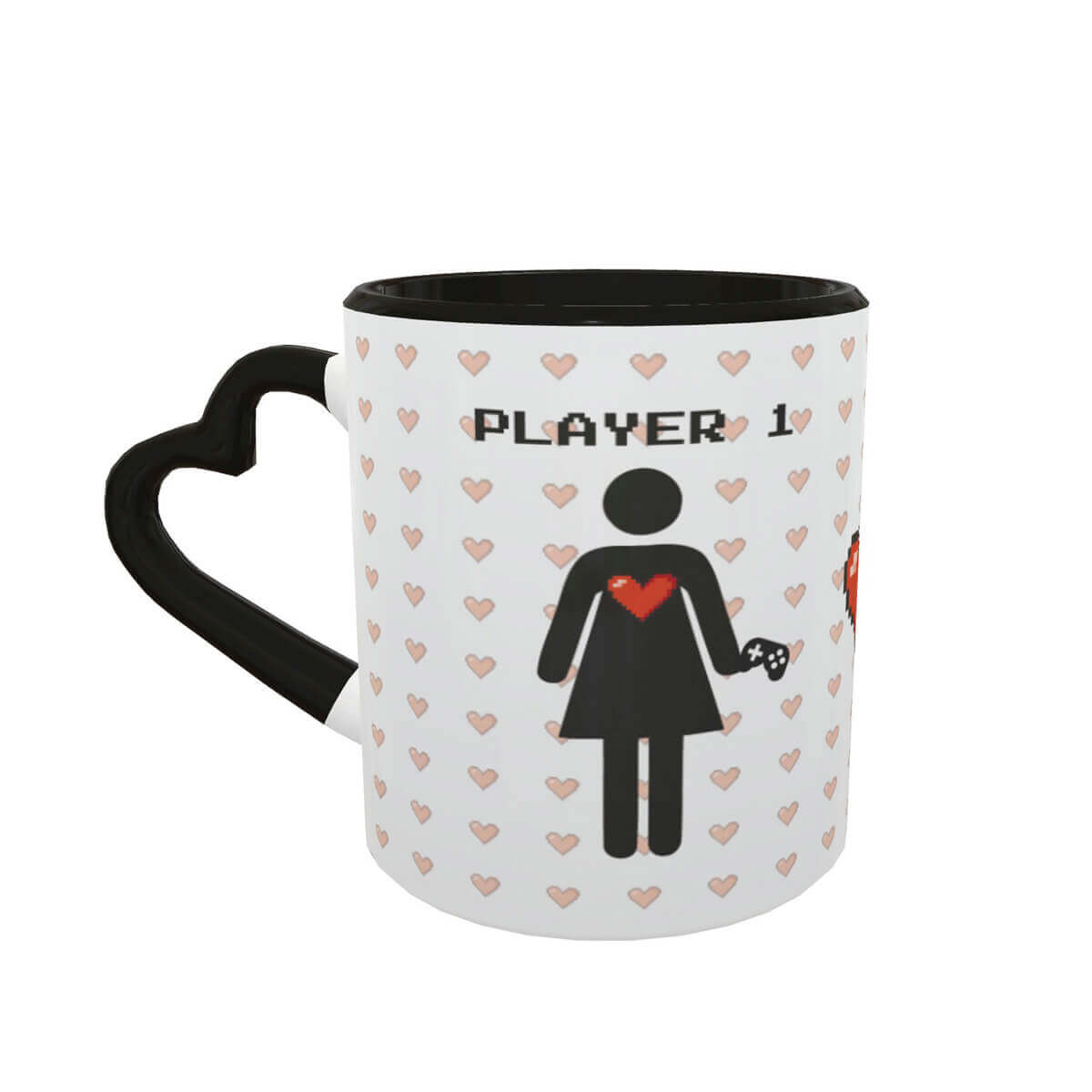 Caneca Coração Casal Player 1 e 2 MxM Presente Namoradas Geek 2