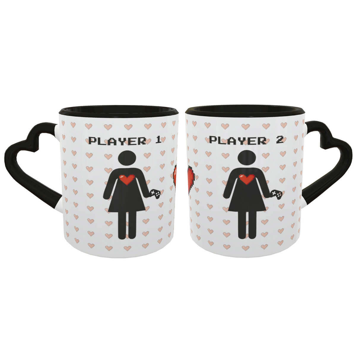 Caneca Coração Casal Player 1 e 2 MxM Presente Namoradas Geek
