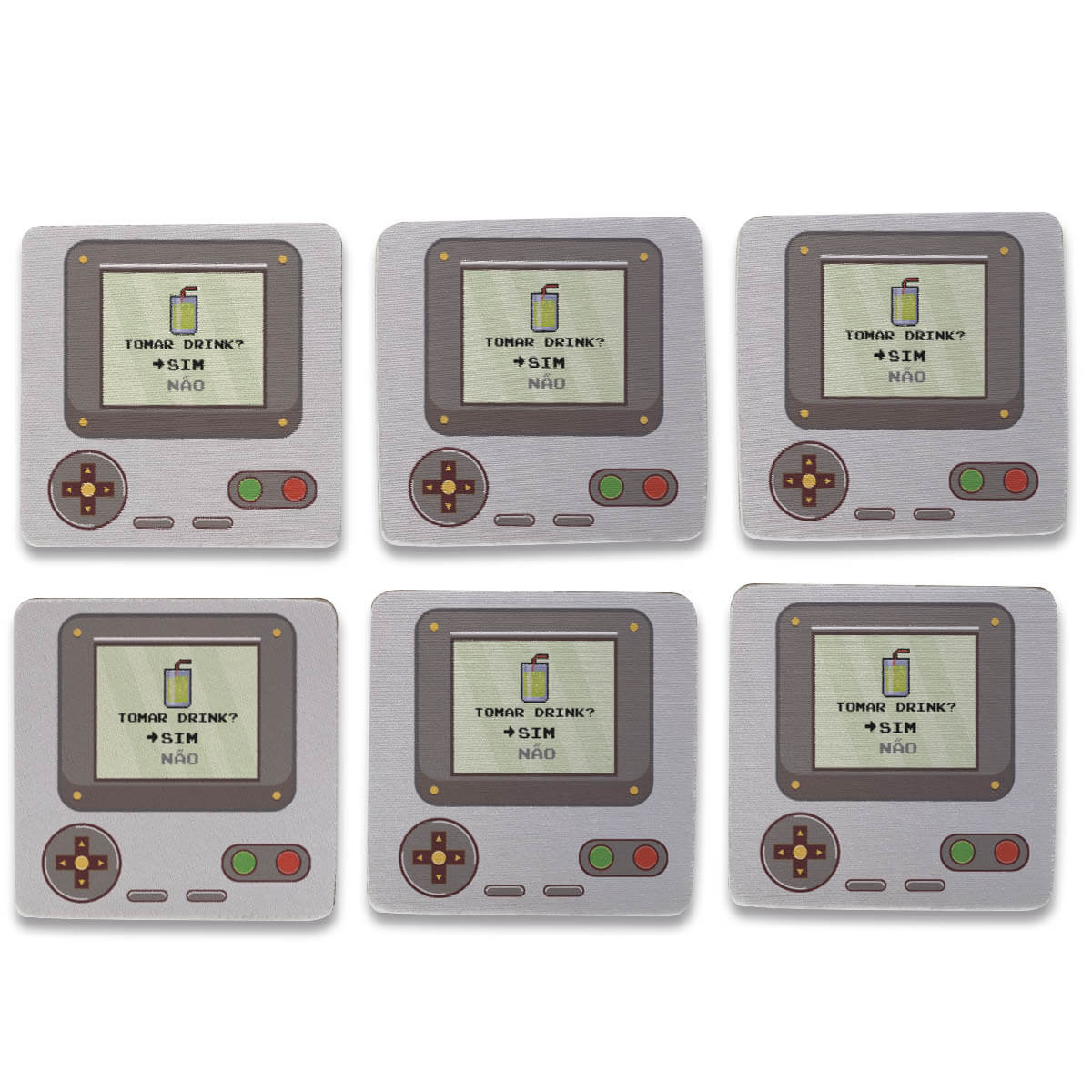 Kit 6 Porta copos Geek Gamer Retrô Cinza Kit 6 Porta copos Geek Gamer Retrô Cinza