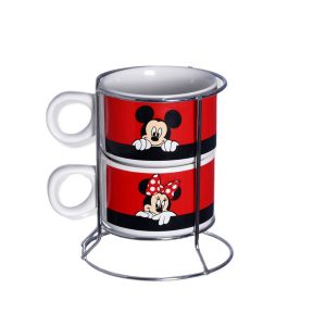 Torre 2 Xícaras Mickey e Minnie 150ml Oficial Disney - Imagem 1