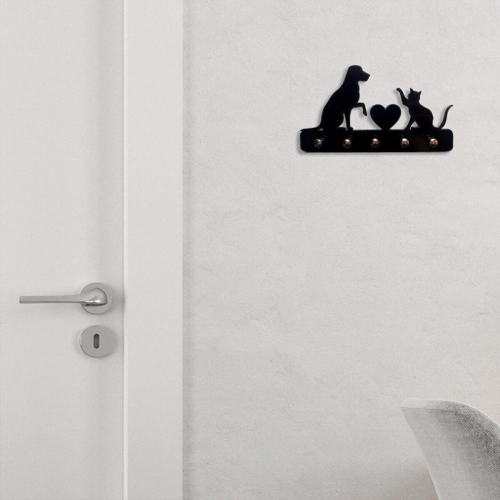 Porta Chaves Divertido Amor Cão e Gato