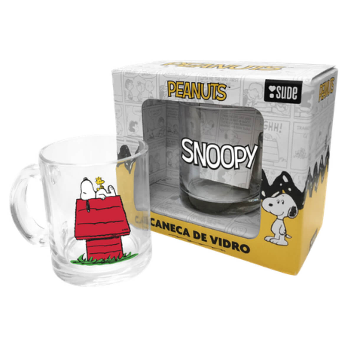 Caneca de vidro snoopy casinha
