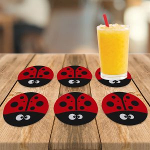 Kit 6 porta copos redondo Joaninha Kawaii cozinha Geek
