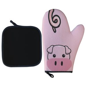 Kit Luva Térmica Criativa Porco Kawaii Cozinha Geek