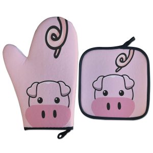 Kit Luva Térmica Porco Kawaii Cozinha Criativa