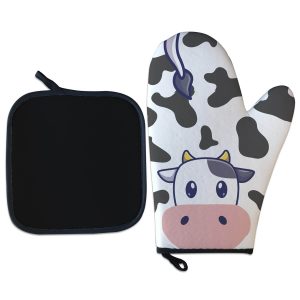 Kit luva térmica divertida vaca kawaii cozinha criativa