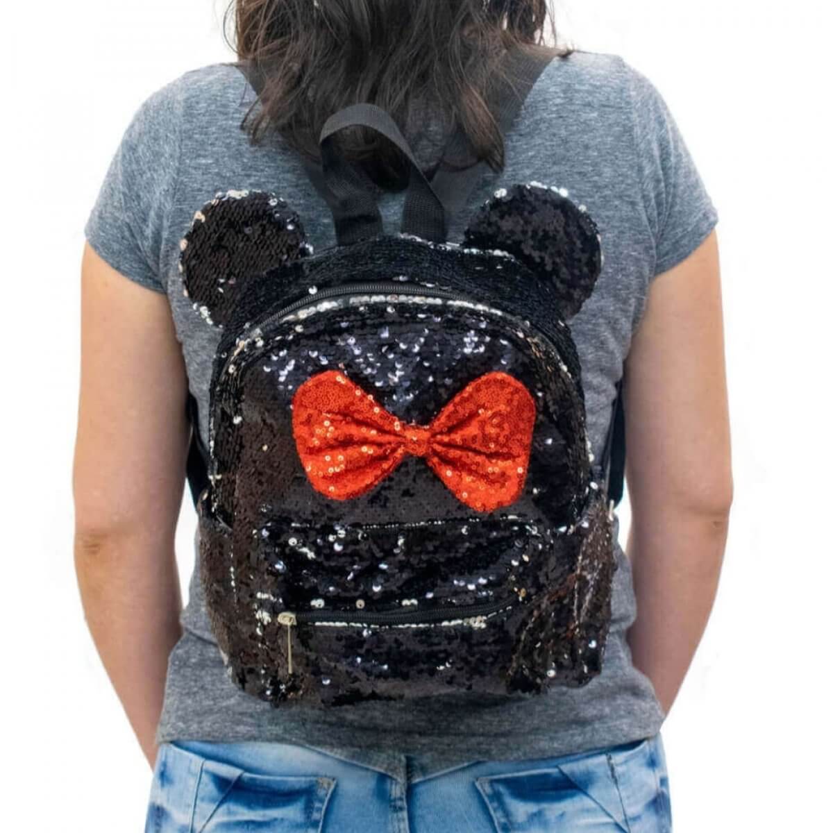 Mochila com Lantejoulas Minnie Oficial Disney 28x14x26cm-3 corpo