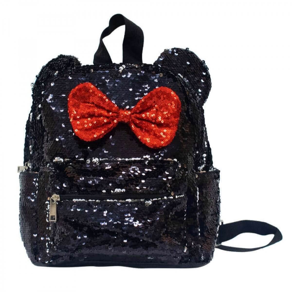 Mochila com Lantejoulas Minnie Oficial Disney 28x14x26cm