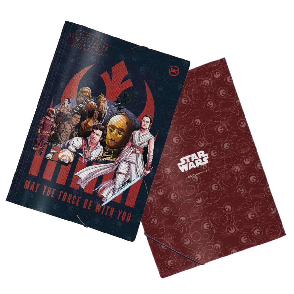 Pasta com elásatico personagens Star Wars frente e verso Pasta com elásatico personagens Star Wars frente e verso