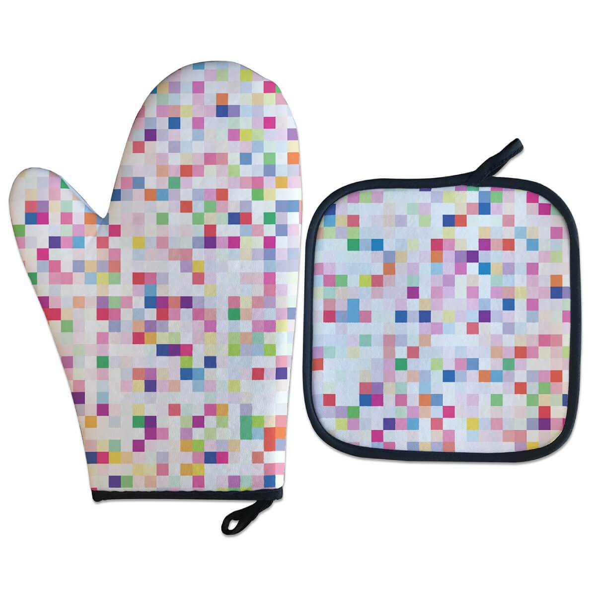 Luva térmica com aparador estampados com pixels coloridos