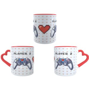 Caneca Player 1 e Player 2 Coraçao Juntas