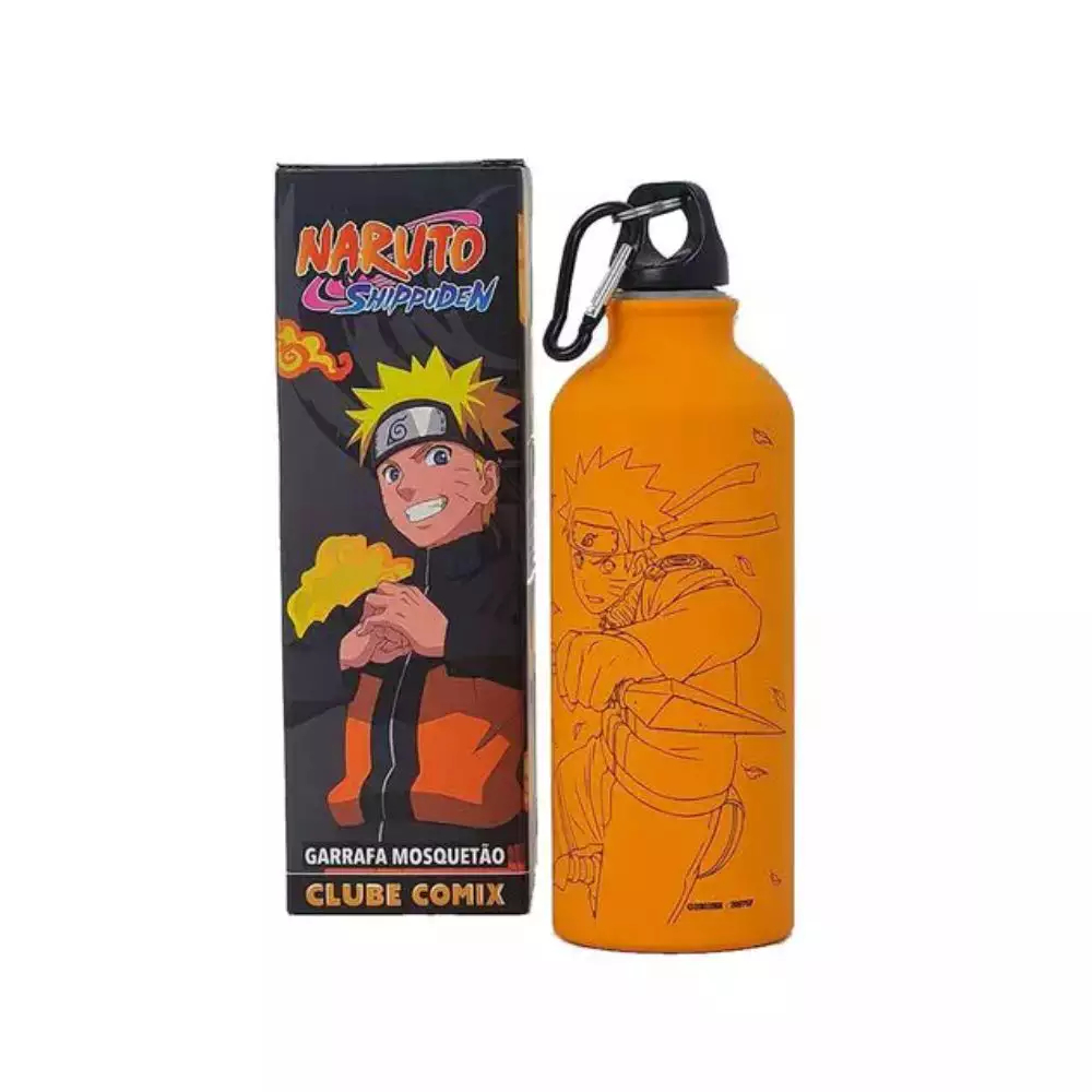 Garrafa Mosquetão e Pingente Naruto Uzumaki Garrafa Mosquetão e Pingente Naruto Uzumaki