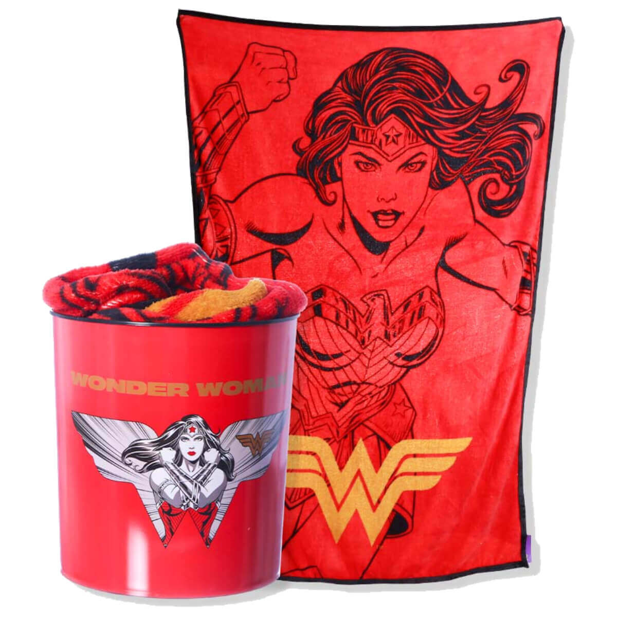 Kit Manta e Balde de Pipoca 5L Oficial DC Mulher Maravilha Kit Manta e Balde de Pipoca 5L Oficial DC Mulher Maravilha