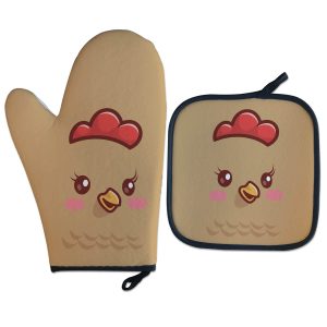 Kit Luva Térmica Galinha Marrom Kawaii