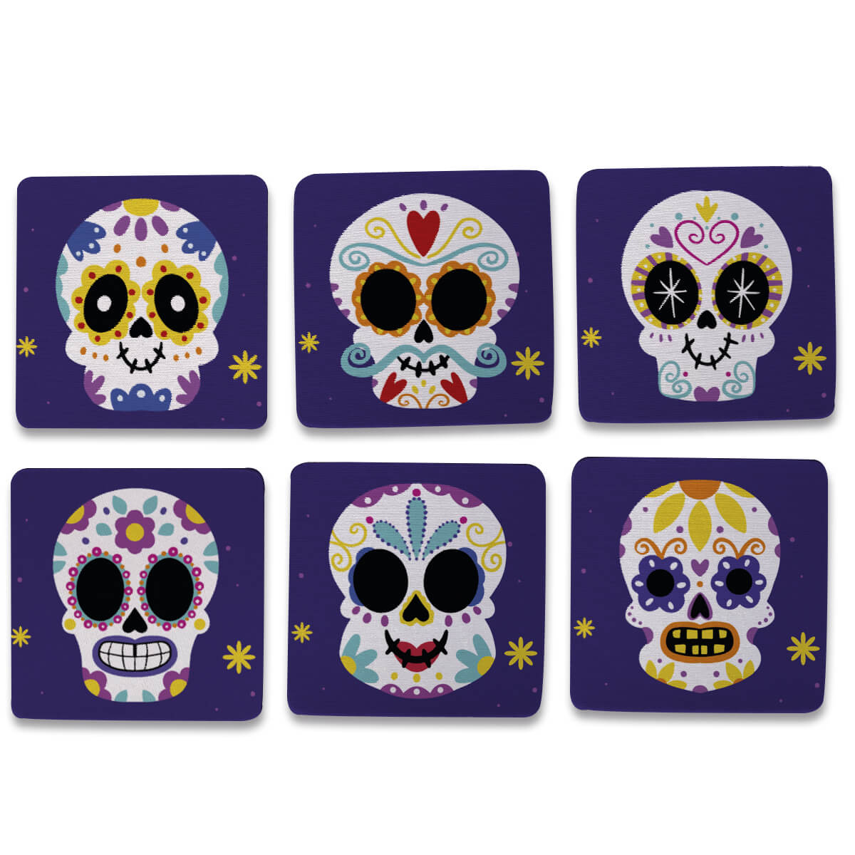 Kit 6 Porta copos quadrados Caveira Mexicana Los Muertos