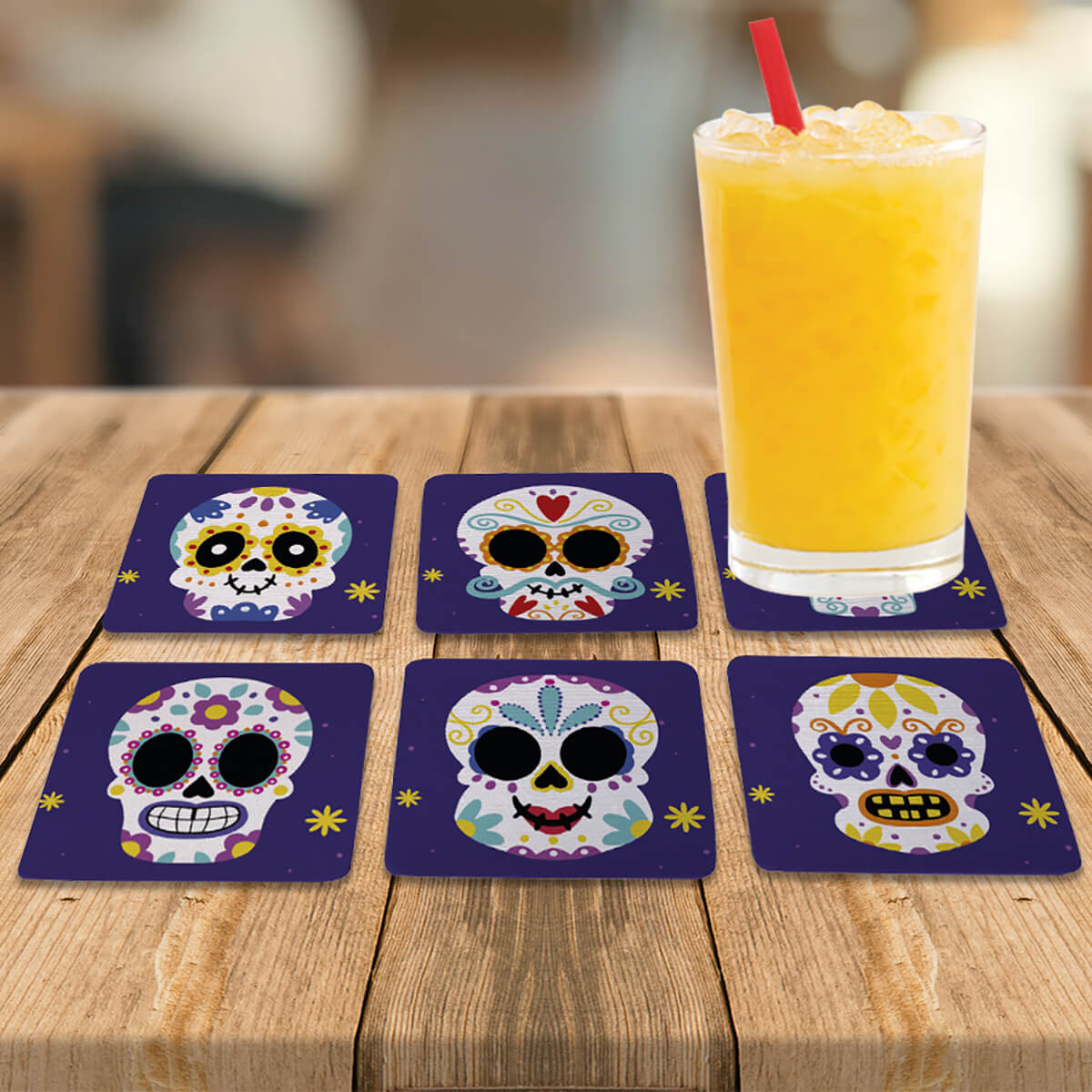 Kit 6 Porta copos quadrados Caveira Mexicana Los Muertos