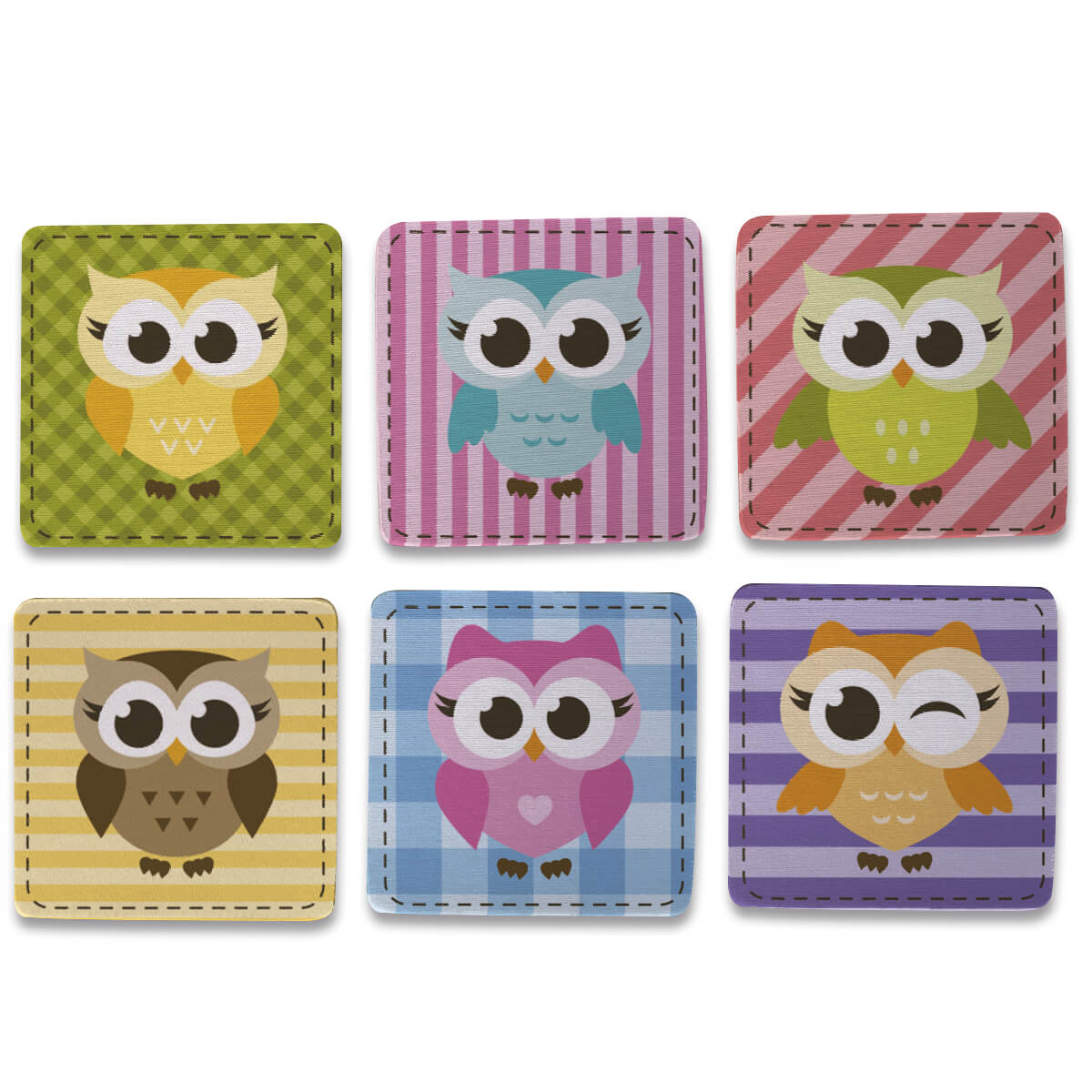 Kit 6 Porta copos criativos corujas kawaii Kit 6 Porta Copos Criativos Corujas Kawaii