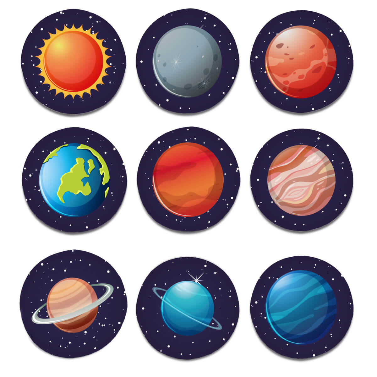 Kit 6 Porta Copos Redondos - Planetas do Sistema Solar